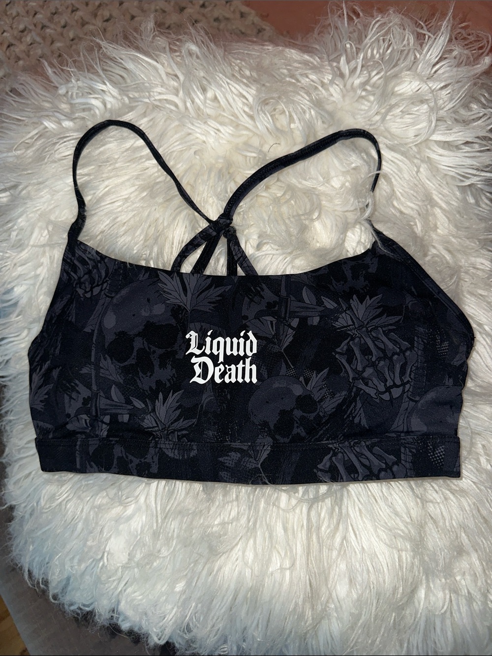 👙2/$15 SALE - Black Graphic Strappy skeleton print Sports Bralette